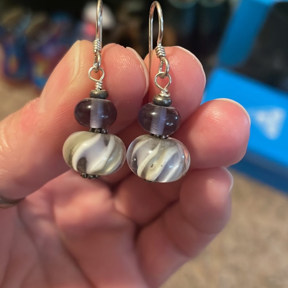 Purple swirl and purple lamp work earrings